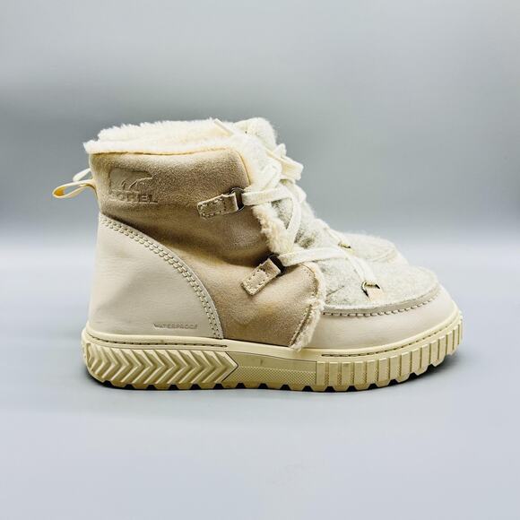 Sorel Boots Womens 10 Ivory Suede Leather Snow Waterproof Ona Ave Alpine Lined - Picture 1 of 10